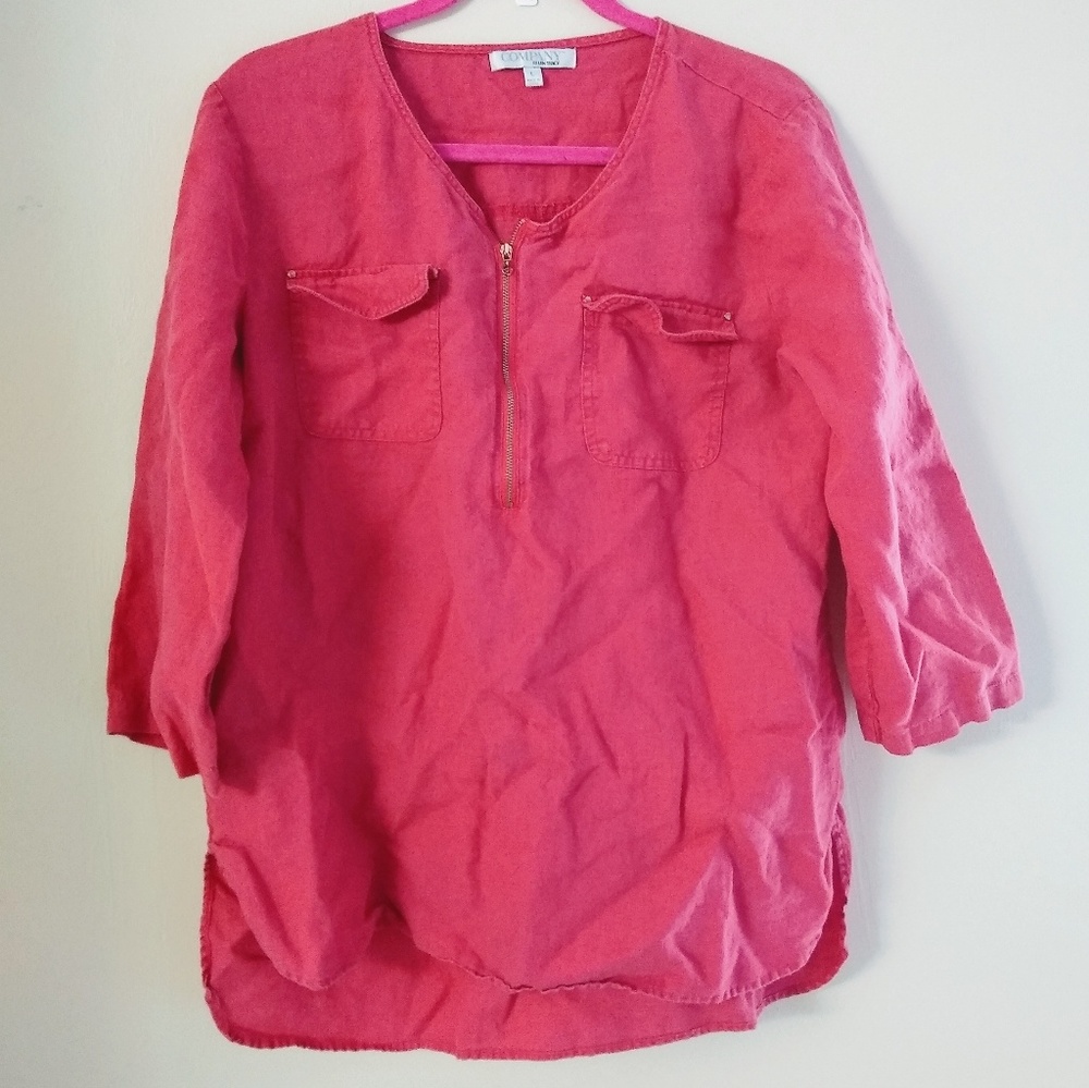 🍁 Ellen Tracy Company Pink Coral Linen Top